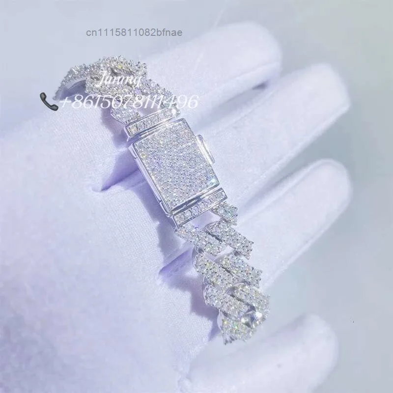 Moissanite Jewelry 14mm Cuban Bracelet Vvs Link 925 Sterling Silver Luxury Gift Box Trendy.，