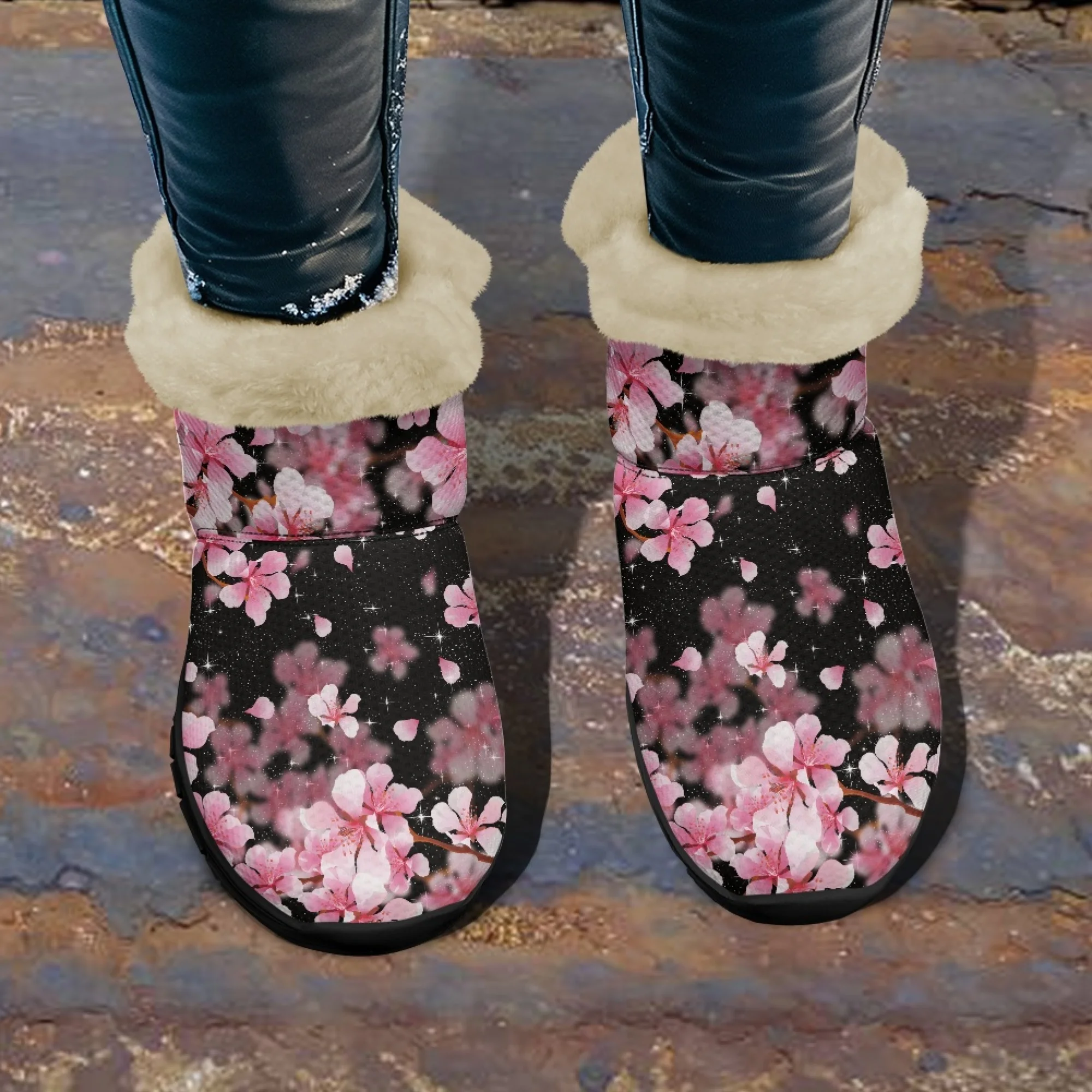 

INSTANTARTS 3D Printing Peach Blossom Snow Soft Women Boots Winter Warm Shoes Non Slip Comfort Casual Short Plush Lady Boots