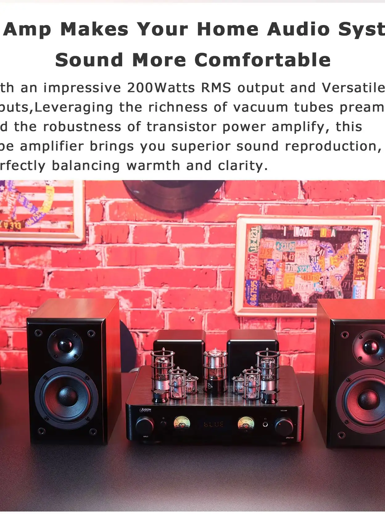 Juson Audio JTA100 Ulepszony 200WRMS Zintegrowany Hybridny Wzmacniacz Lampowy DAC1048P Wejścia Optyczne AUX RCA Phono Wyjścia Słuchawkowe Subwoofer — zdjęcie produktu 7