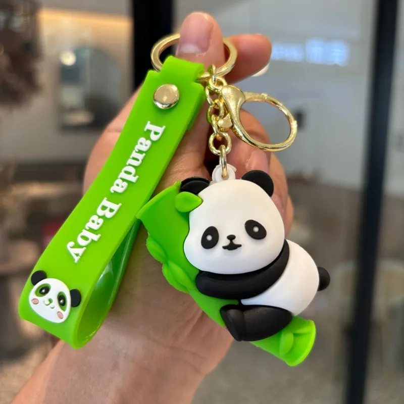 Cartoon bamboo panda key chain cute panda couple bag pendant holiday baby catching machine small gift cute keychain