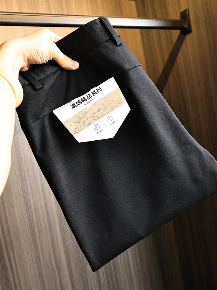 

High-End Premium Men's Wool Blend Thiened Autumn Winter Casual Pants Straight Leg Warm Faionable Elastic Waist Urban Sle