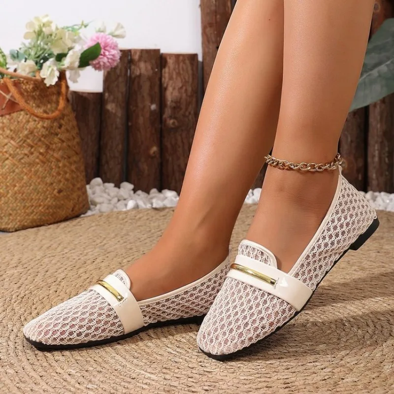 2026 Sommer Damen Mary Jane Flache Schuhe, Neue Runde Zehenpartie, Netzstoff, Hohldesign, Ballerinas, Bequeme Outdoor-Freizeitschuhe zum Gehen – Detail 10