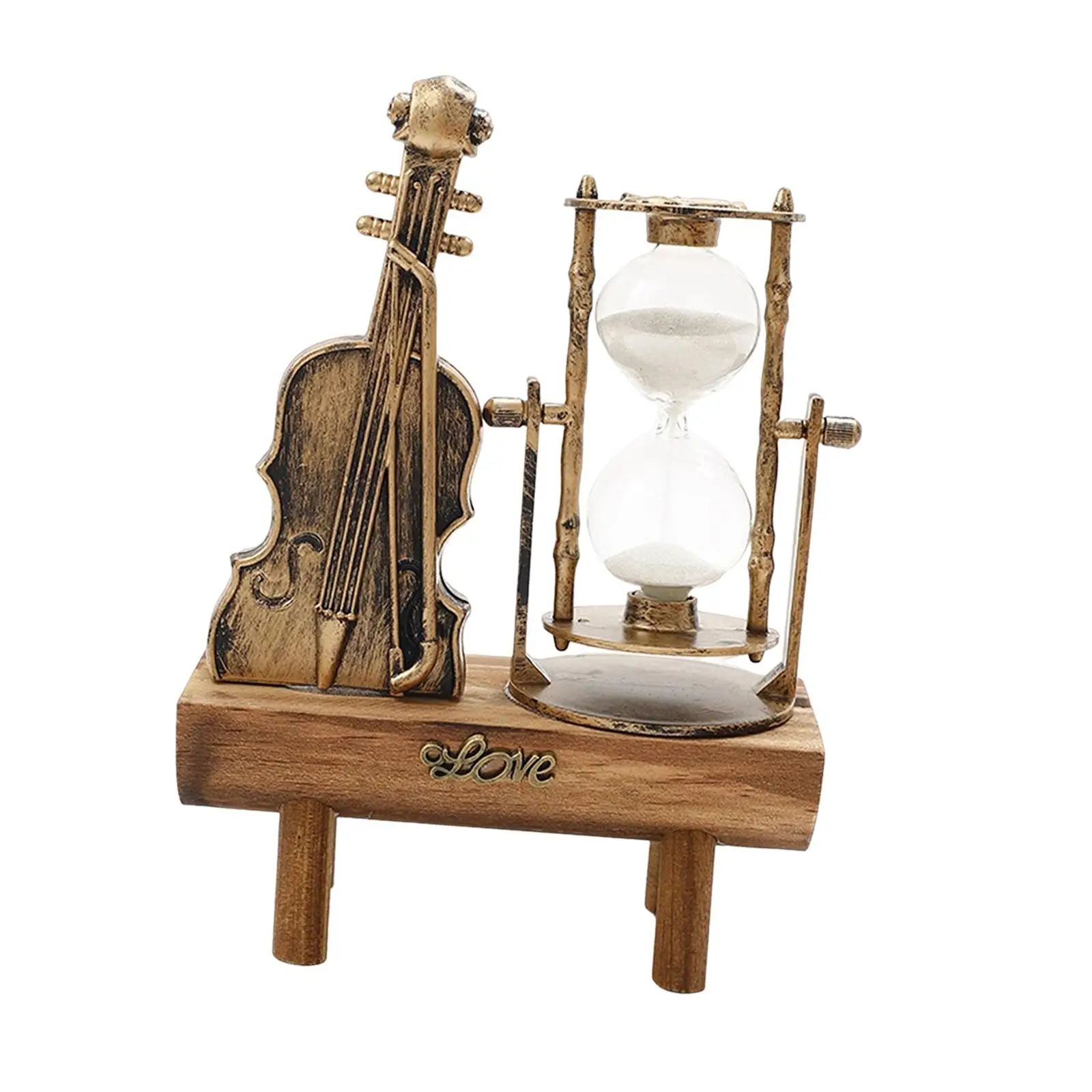 Violin Hourglass Sand Clock Timer Home Decoration Sandglass Wooden Base Gift