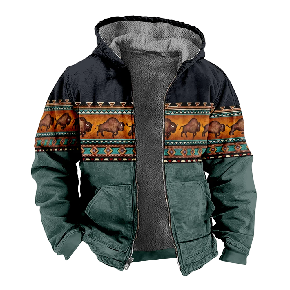 Casacos de jaquetas de inverno masculinos, roupas de algodão com padrão vintage sobretudo térmico estilo 3D diariamente