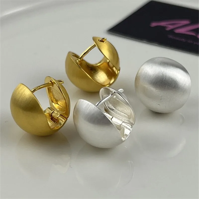 Fashion Silver Gold Plated Frosting Round Ball Hoop Earrings for Women Girls Elegant Party Jewelry Gift e2365