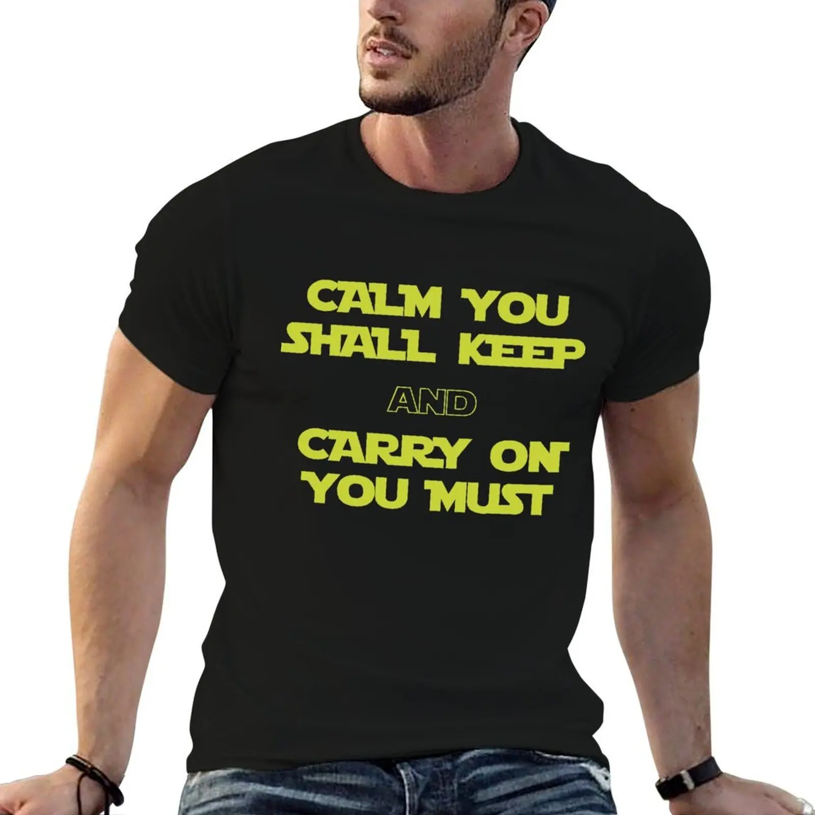Футболка «Calm You Shall Keep And Carry On You Must» мужская, хлопковая, высокого качества