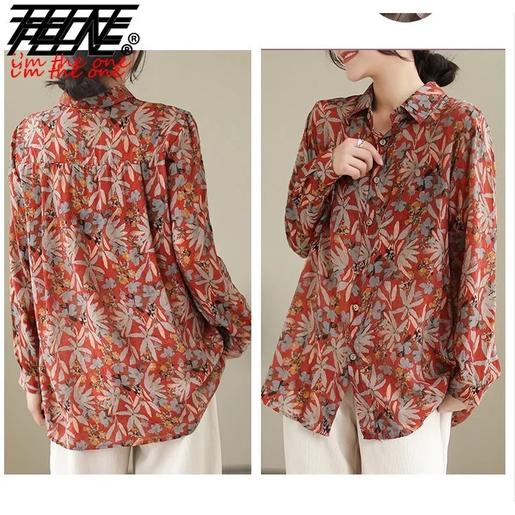 Blusa Mujer Moda 2024 Women Blouses Shirts Plus Size New Vintage Korean Style Long Sleeve Print Casual Cotton Linen Top Camisas