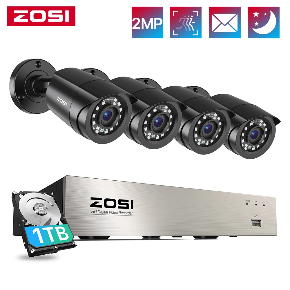 ZOSI 8CH 2MP Beveiligingscamerasysteem AI Menselijke voertuigdetectie 3K Lite HD TVI Video DVR Recorder 1080P CCTV-bewakingscamera