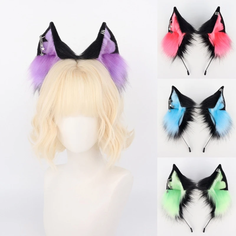 Fasce per orecchie di gatto di peluche a tema anime con sfumature moderne, colori regolabili per costumi, abbigliamento alla moda quotidiano di Halloween