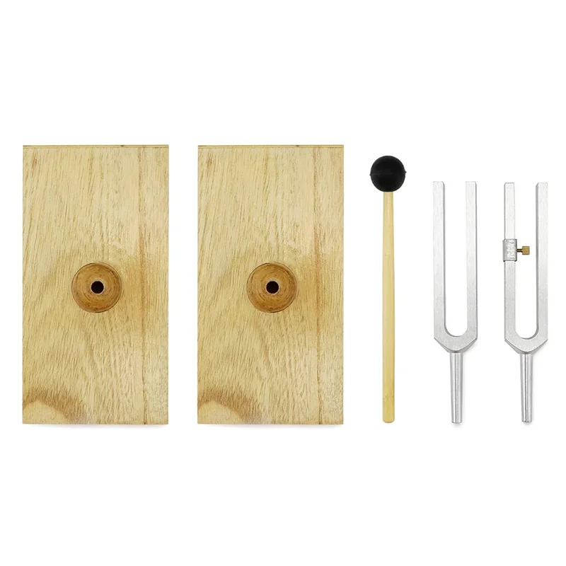 2 قطعة شوكة ضبط 440 هرتز شوكة ضبط اهتزاز لون الخشب وخشب فضي + فولاذ للعلاج الصوتي واليوجا والتأمل والاسترخاء