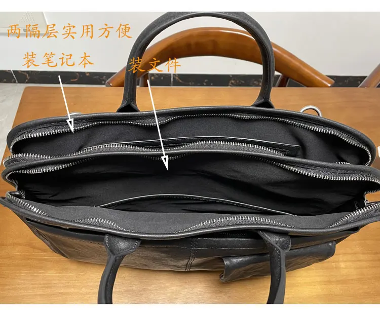 Модный высококачественный мужской черный портфель из воловьей кожи растительного дубления ручной работы, офисная сумка для ноутбука из натуральной кожи для юриста