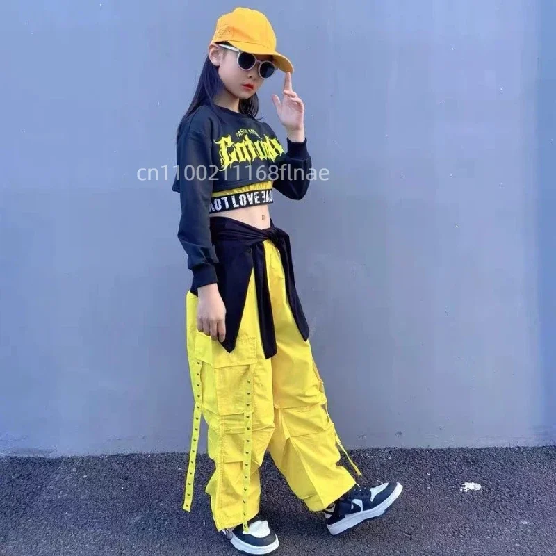 Jazz-Tanz-Performance-Kostüme für Mädchen, Übungskleidung, Hoodies, Westen, Hosen-Sets, Street-Dance-Laufstegkostüme für Kinder