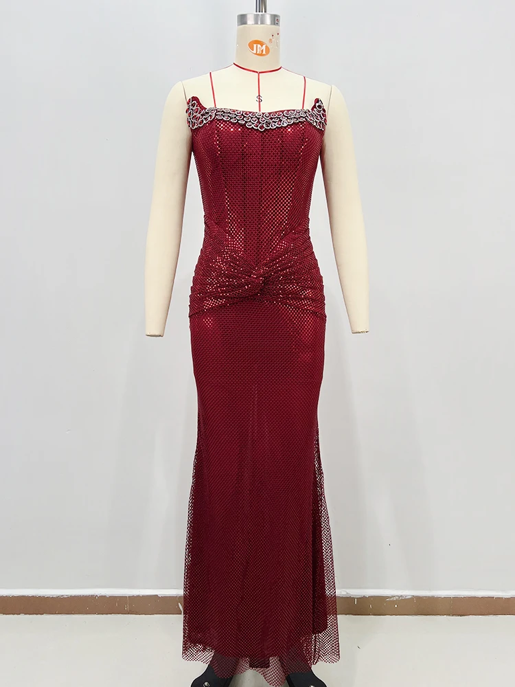 レッドラインストーンコルセットボディコンロングドレス – クリスタルネックラインの高級イブニングガウン、フォーマルパーティー＆ガラプロムドレスに
