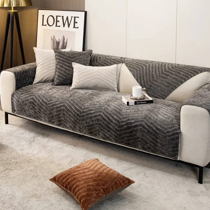 Sofa Cushion Plush Sofa Cushion Solid Color Padded Plush Cover Cloth Modern Simple Non-slip Sofa Cushion Backrest Cover