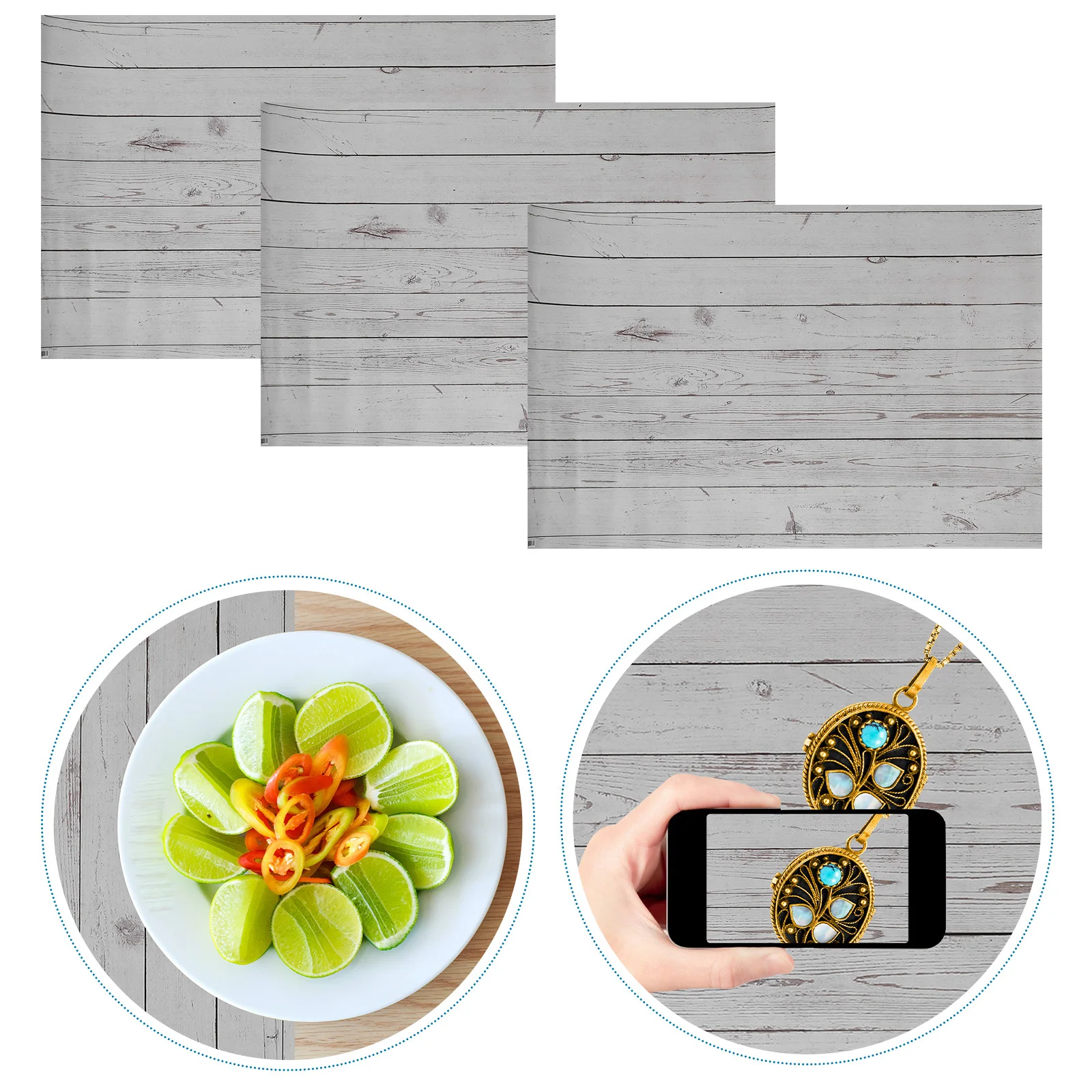 

3Pcs Double Sided Wood Grain Photography Backdrop Waterproof Tabletop Photo Background Paper for Food Jewelry Cosmetics