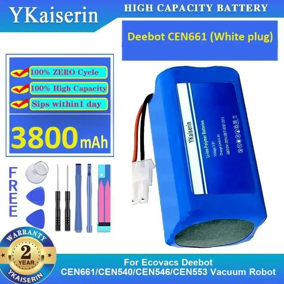 

Robotic Vacuum Cleaner Battery 3800mAh For Ecovacs Deebot CEN661 CEN540 CEN546 CEN553 Vacuum Robot CEN661 White Plug