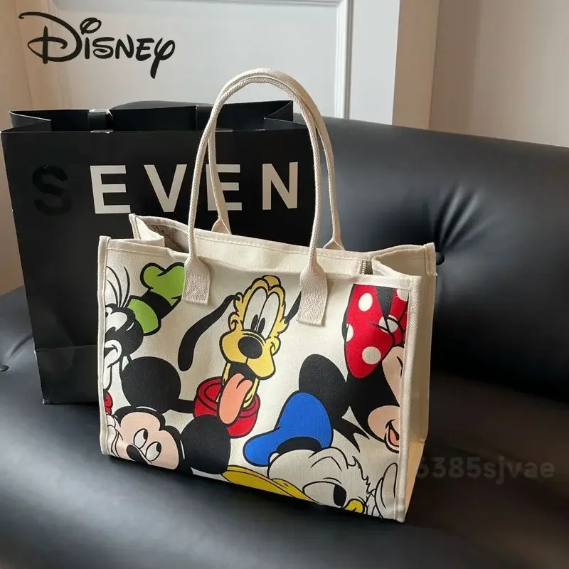 Disney Mickey 2025 New Women's Handbag Fashionable High Quality Women's Shoulder Bag Cartoon Large Capacity Canvas Women's Bag