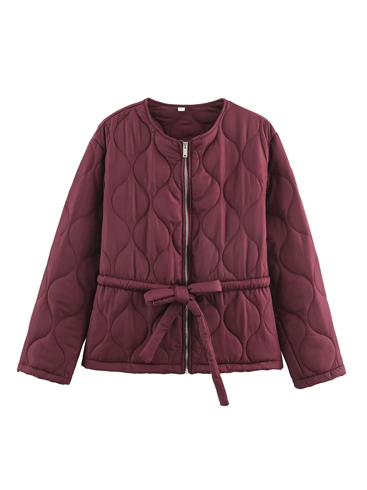 

HH женская зимняя теплая куртка, 4-цветное хлопковое пальто с поясом, женское пальто на молнии с круглым вырезом, украшение на шнурке, повседневное свободное короткое пальто