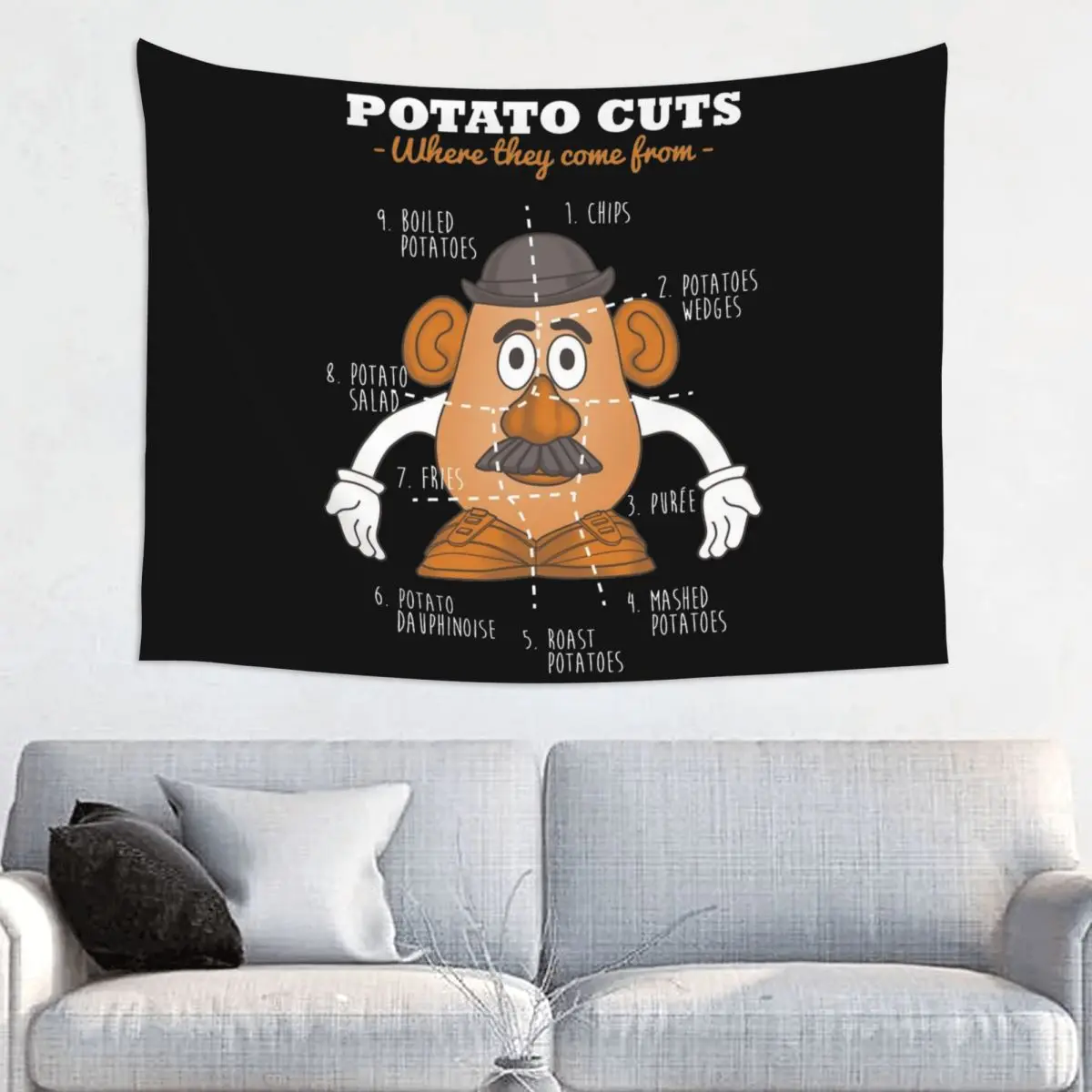 Potato Cuts Toy Story Cartoon Tapestry Wall Hanging Printed Fabric Tapestries Boho Wall Blanket Wall Decor Yoga Mat