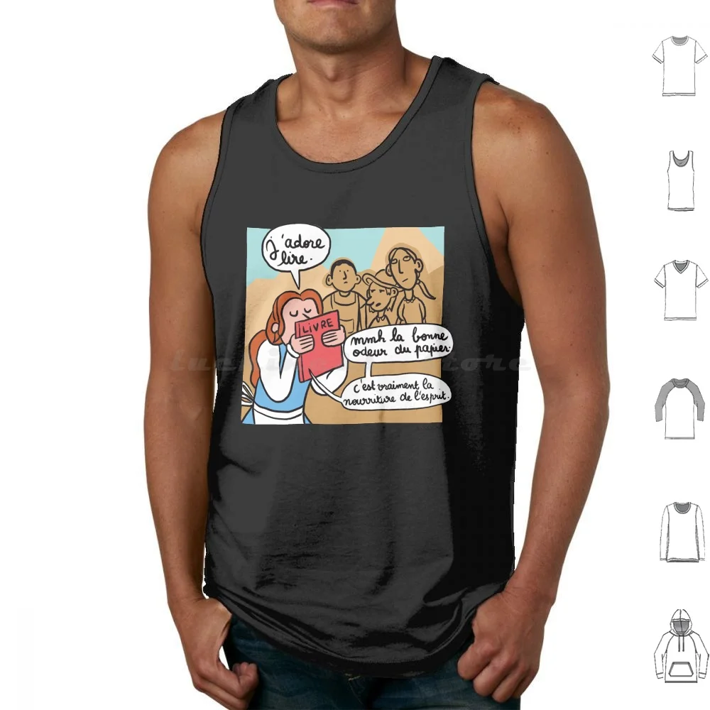 I Love Reading Tank Tops Print Cotton Mhhhh Odour Paper Smell Fragrance Reading Books Bookworm Literature Caricature