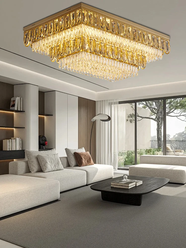 

Nordic Round Gold Crystal Ceiling Lights Big Bedroom Dining Room Rectangle Light Fixture Room-decor Luxury Lamps Lustres