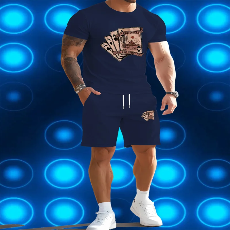 

2025 New Summer Leisure Set Round Neck Short Sleeve T-shirt and Drawstring Shorts 2-piece Set for Men's Sports and Leisure Set