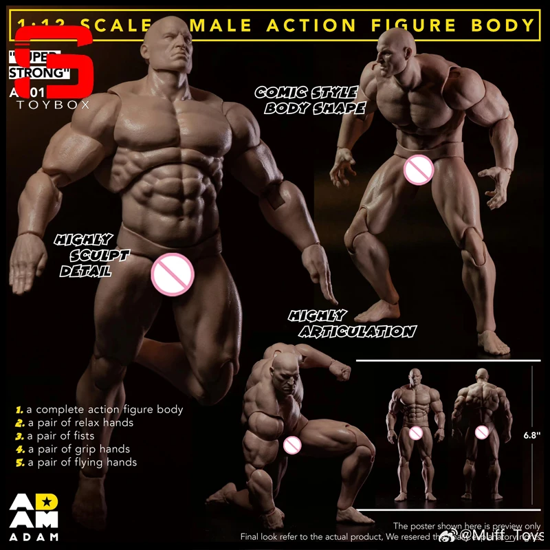 

2024 Q4 ADAM AD01 1/12 Strong Muscle Joint Body 17.2CM Male Comic Style Super Flexible Action Figure Body Dolls