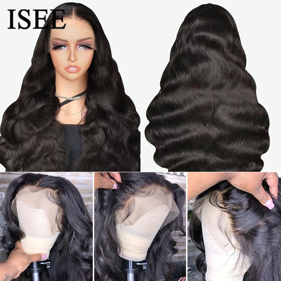 ISEE HAIR-Peluca de cabello humano ondulado para mujer, postizo de encaje Frontal transparente HD 13x6, pelo brasileño