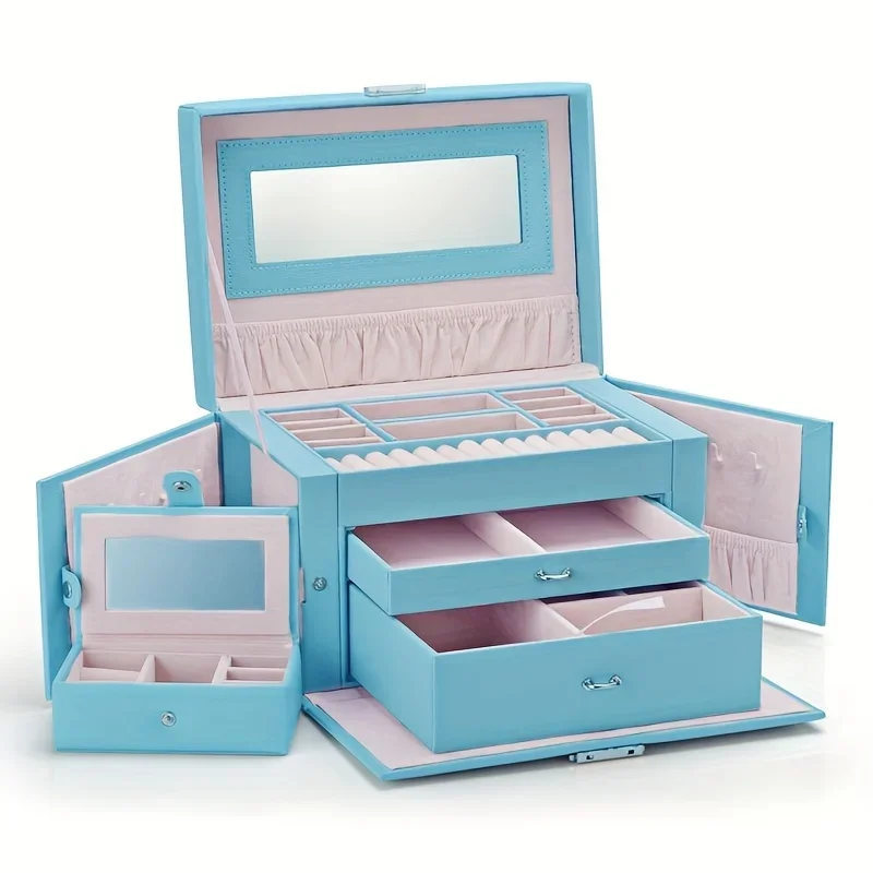Large Jewelry Box with Mirror - Multi-Tiered Organizer with Detachable Compartments & Soft Cushioned Interior, Travel-Friendly