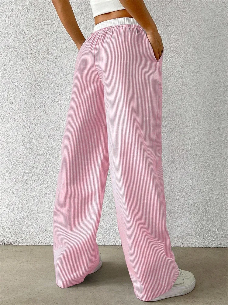 Women's Casual Striped Woven Wide Leg Pants Fall Winter 2025Casual Stylish Full Length Trousers Y2K Clothes Streetwear