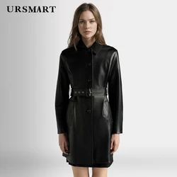 Sheepskin coat for women Slim Fit Leather Trench Coat Black Single-Breasted Spring Autumn Genuine leather Windbreaker