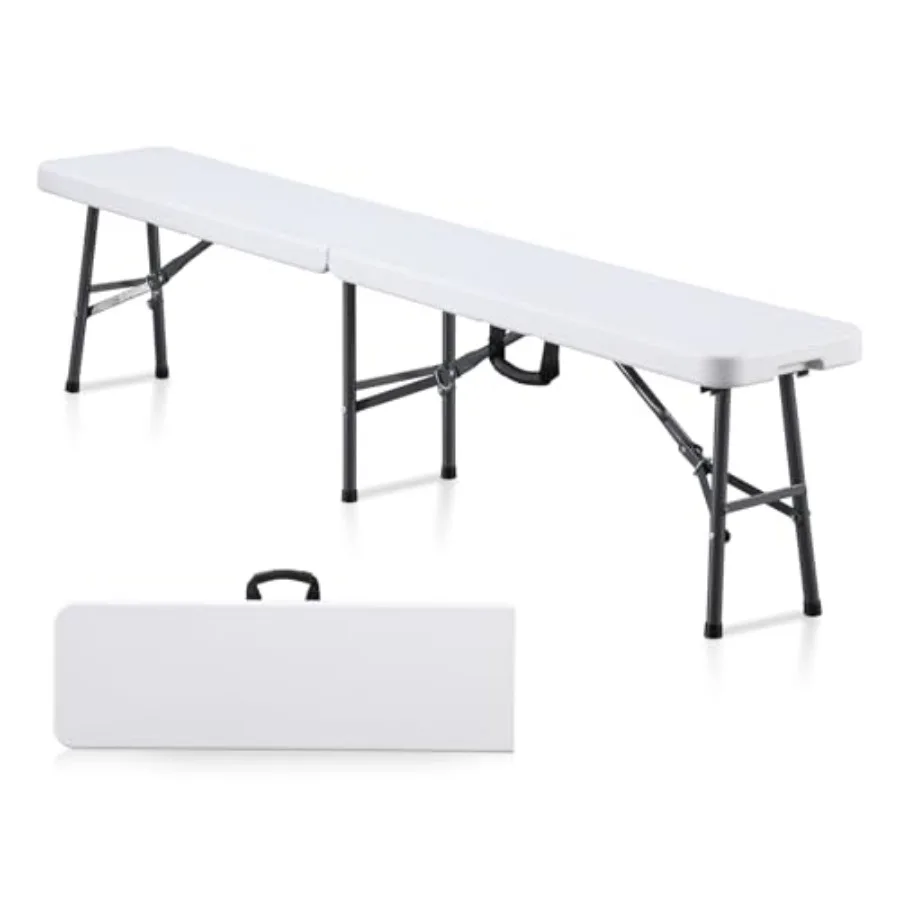 

6FT Plastic Folding Bench White with Carrying Handle for Indoor/Outdoor Portable Use in Picnic, Camping, Dining, Party