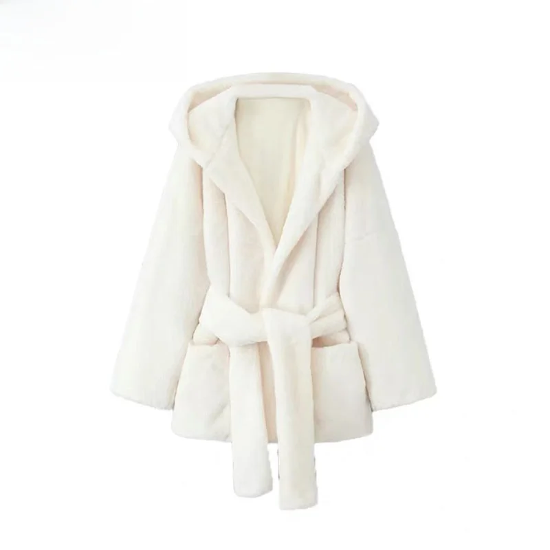 

Faionable White Fur Collar Hooded Jaet Women's Autumn New Sle 2025 Streetwear Regular Thin Polyester Fiber