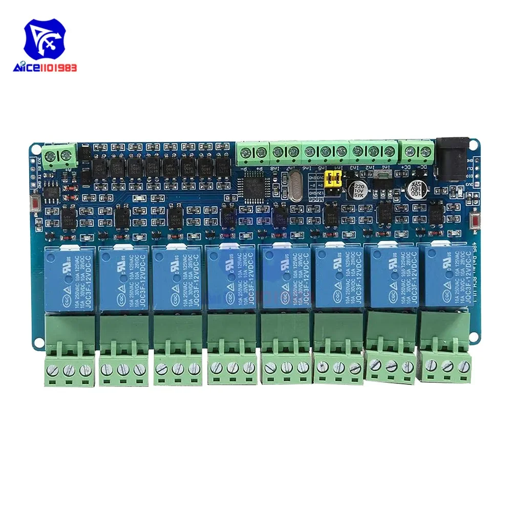 diymore Modbus RTU 8 Channel 12V Relay Output Board Module Switch Input RS485 / TTL Communication Module