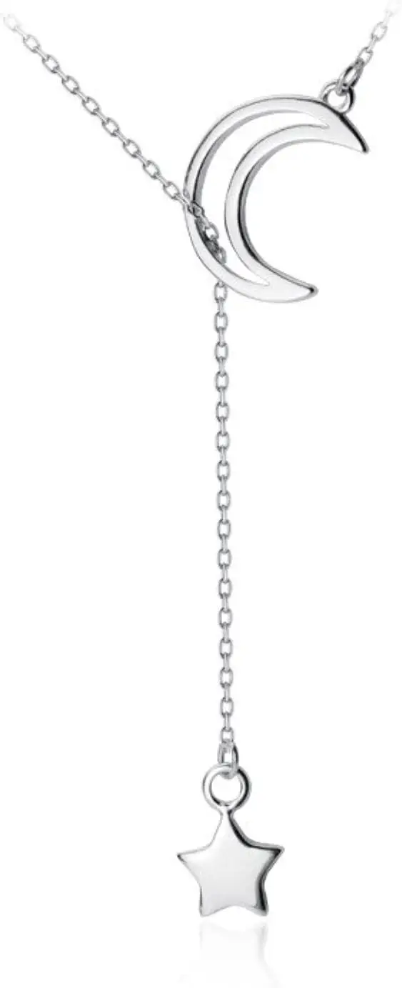 

KELIEQA 925 Sterling Silver Clavicle Necklace for Women Wedding Valentine's Day Moon Star 925 Necklace Jewelry