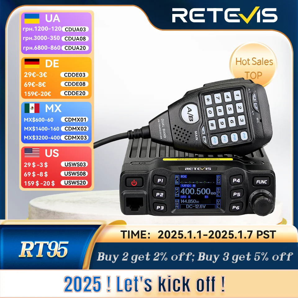 RETEVIS RT95 Car Radio with Screen Ham Car Mobile Radio Station Autoradio Two-way Radio 25W VHF UHF CHIRP Anytone Base Station