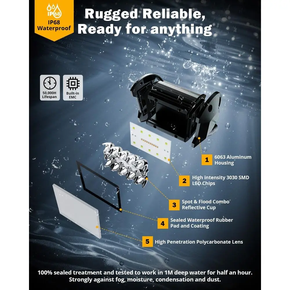 4 Barre luminose LED bicolore ambrate/bianche da 120 W con stroboscopiche, spot e raggi di inondazione per fuoristrada, coppia di supporti su montante A o paraurti