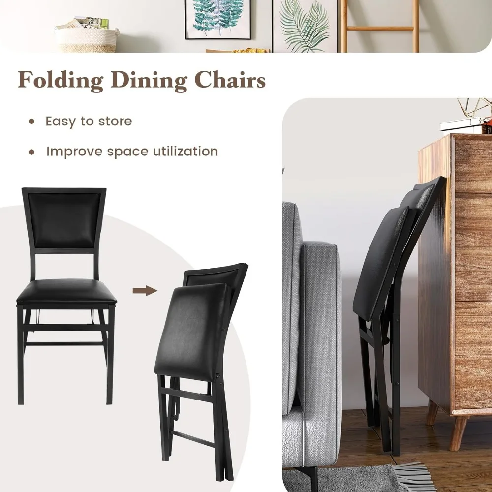 Folding Chairs Set of 2, Dining Chairs with Padded Seats, Sturdy Metal Frame, Floor Protectors, Space Saving Design