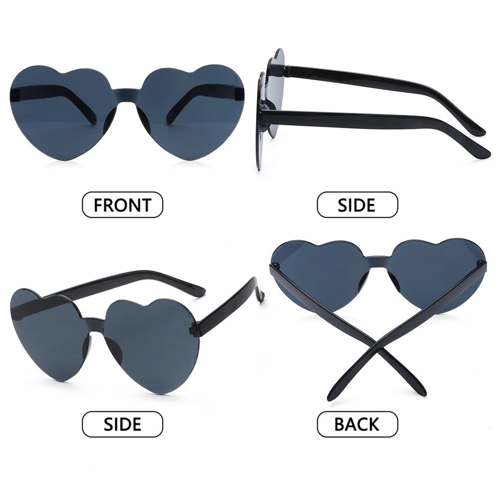 1Pc Party Favor Heart Sunglasses for Women Heart Glasses Transparent Rimless Eyewear Candy Color Trendy Costume Accessories