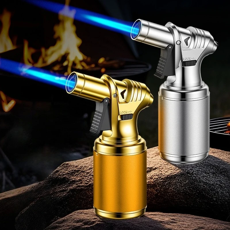 

Multi-Functional Powerful Gun-Type Spray Gun Lighter Windproof Blue Flame Setting Retro Design Cigar Lighter BBQ Men's Tool