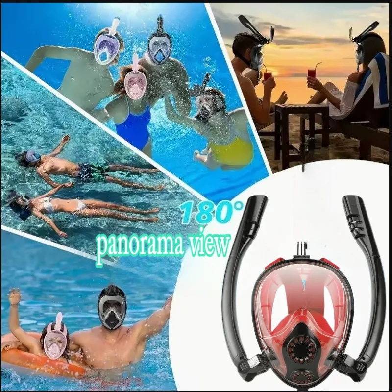 Adultos Profesionales 180 °   Máscara de snorkel de cara completa, visión panorámica de ojos anchos, antivaho avanzado, a prueba de fugas, aventuras subacuáticas