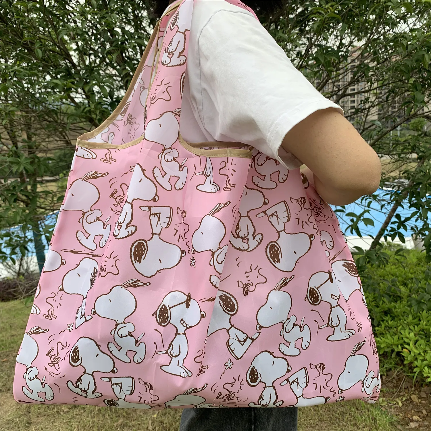 Hot Anime Snoopy Cartoon Series Big Size Foldable Shopping Bag Cute Reusable Waterproof Portable Shoulder Women's Cloth Handbags