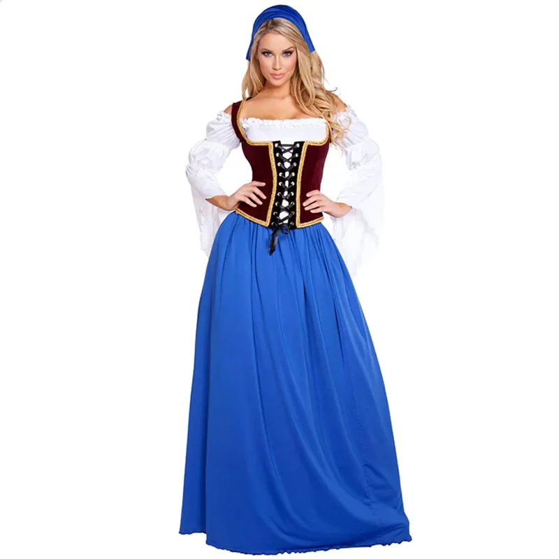 Women Traditional German Oktoberfest Beer Costume Beer Girl Beer Maid Uniform Bavarian Wench Long Dress Fancy Dress S-2XL