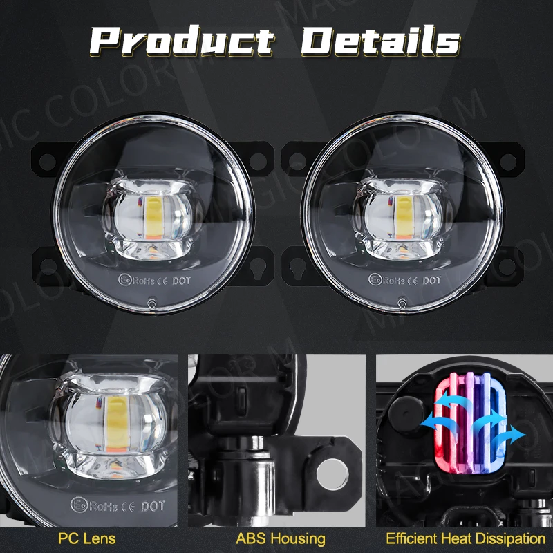 Magic colorM LED Fog Light For Citroen Ford Honda Suzuki Isuzu Mitsubishi Renault Auto Car Fog Lamp White Yellow Waterproof 12V