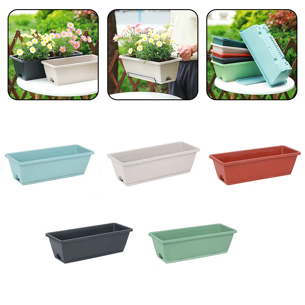 Sturdy 4PCS Rectangular Plastic Window Planters with Water Catching Tray Suitable for Succulents Flowers and Vegetables