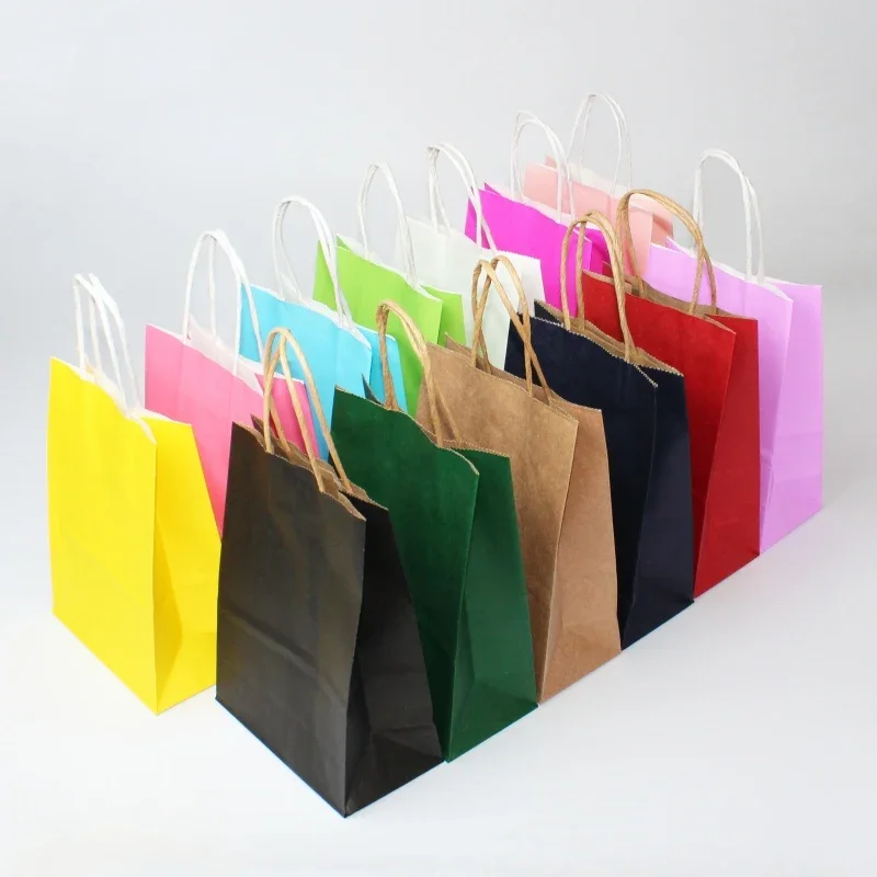 10/30/50pcs DIY Multifunction soft color paper bag with handles Festival gift bag shopping bags kraft paper packing bag