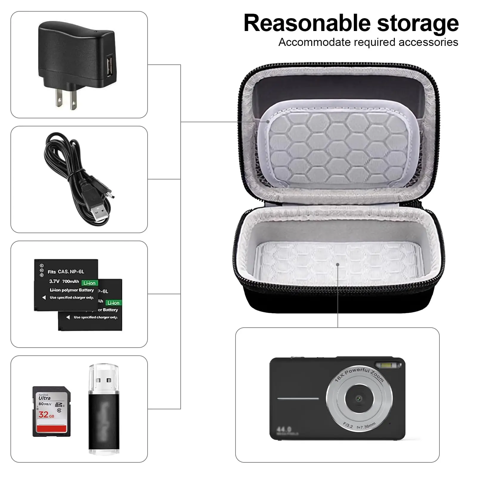 Digital Camera Case for CAMKORY/for Kodak Pixpro FZ45 FZ55/for VAHOIALD/for Sony DSCW800 830 for Canon PowerShot 180 190 Black
