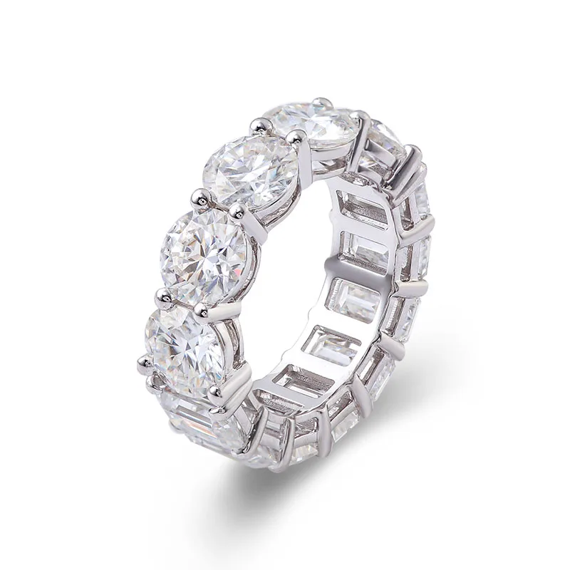 Provence 10K/14K/18K Moissanite Full Eternity Rings for Women Emerald Cut D Color VVS Round Cut Statement rings Custom Jewelry