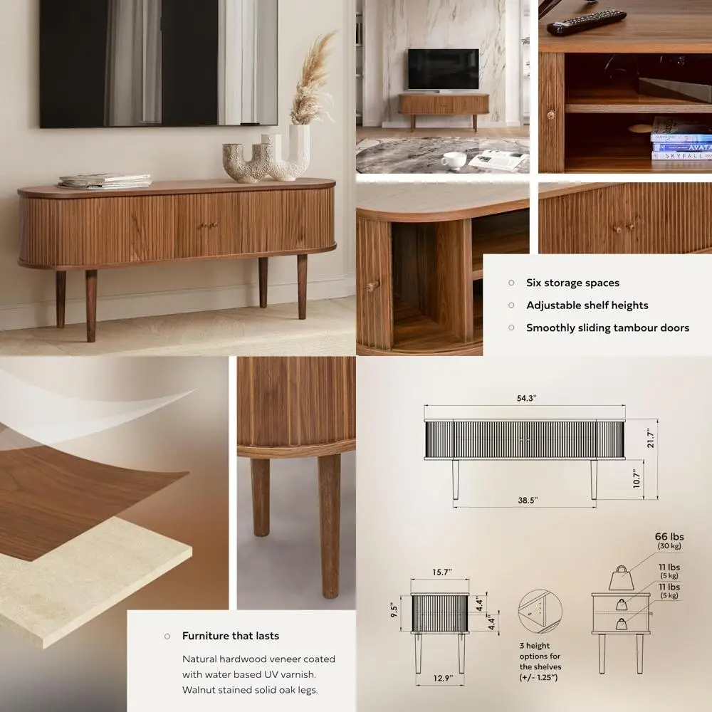 حامل تلفزيون حديث مع مساحة تخزين لأجهزة التلفاز مقاس 32-60 بوصة - مركز ترفيه خشبي مع أبواب لغرفة المعيشة وغرفة النوم #1