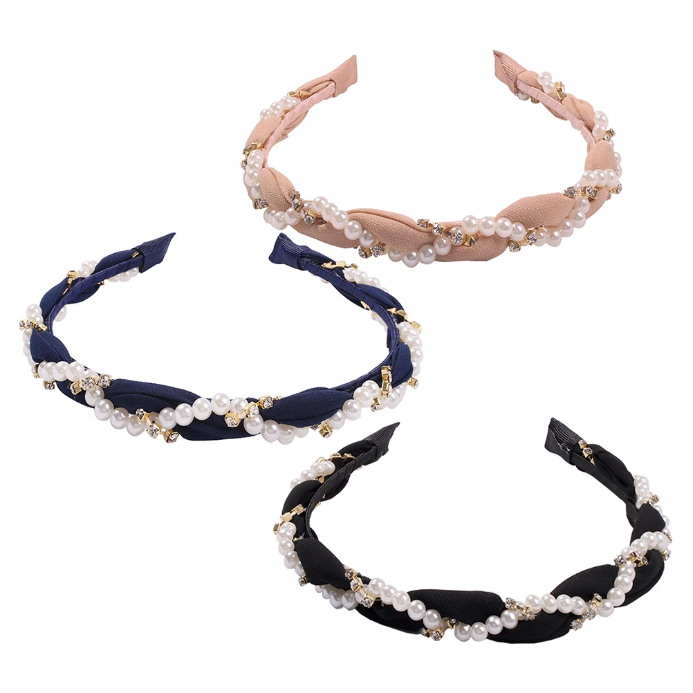 

3 Pcs Faux Pearl Headband Women Hair Hoop Fashionable Elegant Design Durable Use Chic Engagement Parties Gift Hair Care Styling